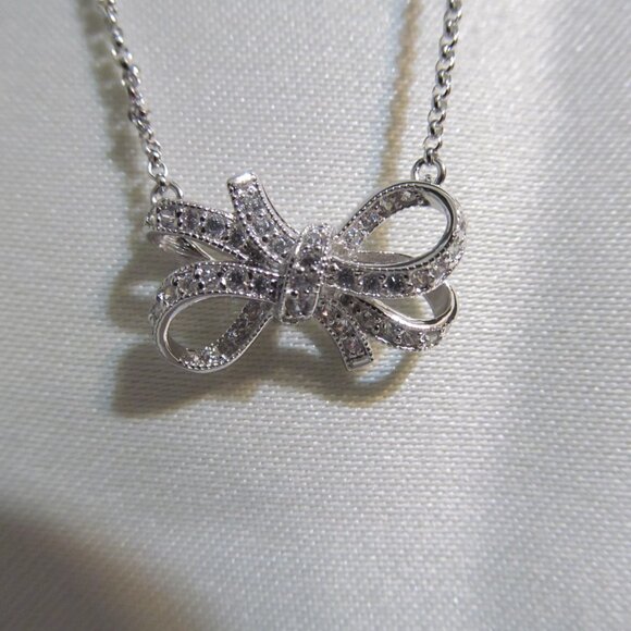 NWT Bella Luce Simulated Diamond Bow Design Adj 18" Necklace Sterling Silver 925 - Picture 7 of 16